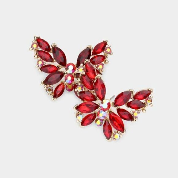 Butterfly Red Crystal Cluster Evening Earrings - Picture 1 of 5